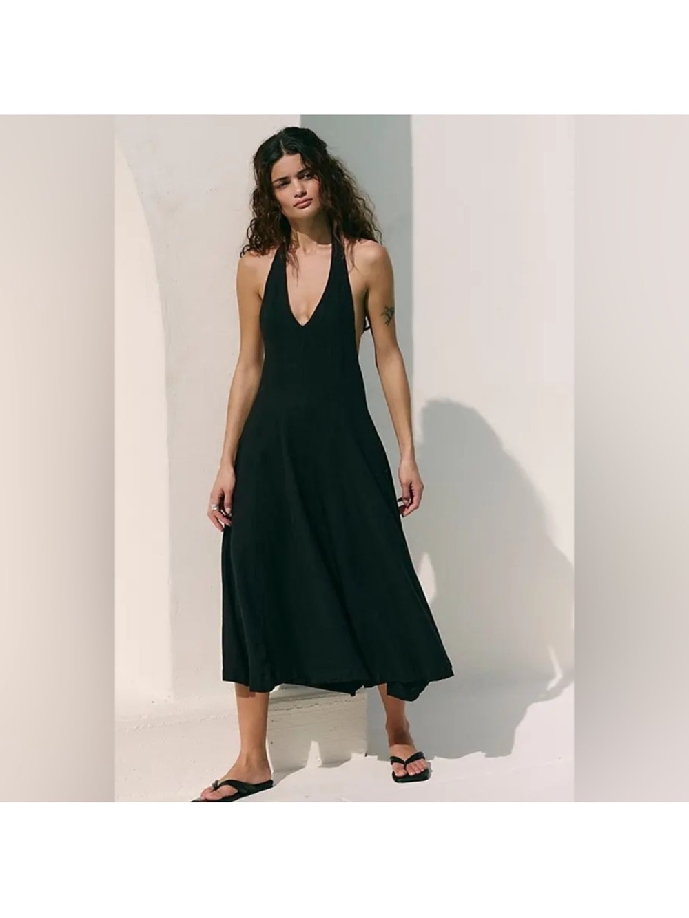 Free People Free-est Reese Linen Culotte One Piece Black Large